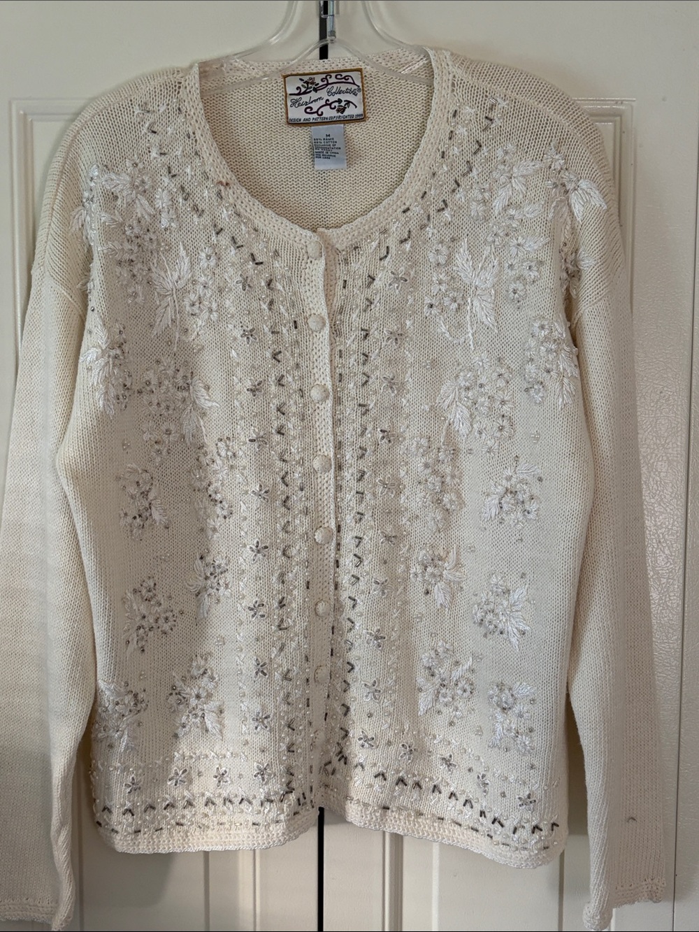 Vintage 90s Cottagecore Novelty Heirloom Collectibles Cardigan Grandma Beaded MD